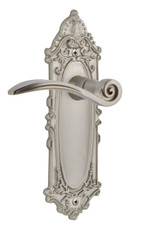 Nostalgic Swan Lever Door Handle - Victorian Plate - 209 x 73mm - Satin Nickel