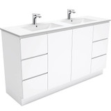 Fienza Fingerpull Double Bowl Bathroom Vanity - 1500mm - Gloss White Cabinet with Gloss White Basin Top