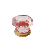 Victorian Pink Glass Cupboard Knob - 45mm - Polished Brass