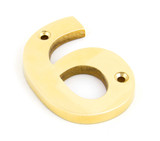 From The Anvil '6' House Number - 78mm - Unlacquered Polished Brass