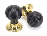 From The Anvil Beehive Mortice Door Knob - 58mm - Unlacquered Polished Brass & Ebony