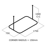 CB Ideal Shower Curtain Rail - Rectangular with 2 Ceiling Supports