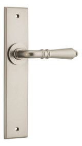 Iver Sarlat Lever Door Handle - Chamfered Plate - 240 x 50mm - Satin Nickel