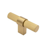 Manovella Fluted Athena T Bar Cabinet Knob - 68mm - Brushed Brass