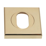 Domino Square Oval Cylinder Escutcheon - 56 x 56mm - Polished Brass
