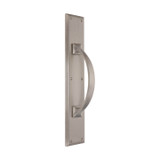 Domino Curved Pull Handle - Stepped Edge Plate - Satin Nickel
