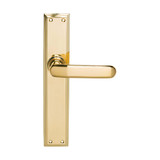 Domino Apex Lever Door Handle - Double Bevelled Plate - Polished Brass