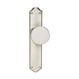 Domino Adonis Offset Door Knob - Shouldered Plate - Satin Nickel