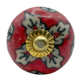 Character House Red Leaf Round Ceramic Cupboard Cupboard Knob - 38mm - Polished Brass