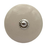 Character House Ivory Flat Round Ceramic Cupboard Knob - 56mm - Chrome