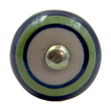 Character House Multi-Stripe Round Ceramic Cupboard Knob - 36mm - Polished Brass