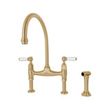 Perrin & Rowe Pendleton Bridging Kitchen Tap with Separate Spray - Swivel Spout - Satin Brass