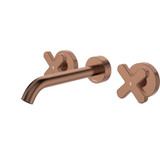Fienza Kaya Wall Mounted Bath or Basin Tap - Cross Handle - Fixed Spout - Brushed Copper