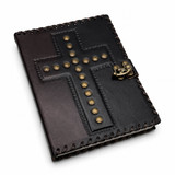 Studded Cross Leather Journal - Cardstock Paper - 207 x 155mm - Black