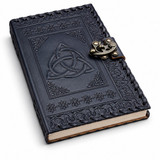 Handmade Triquetra Leather Notebook - Cardstock Paper - 225 x 135mm - Black