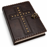Studded Cross Leather Journal - Cardstock Paper - 207 x 155mm - Brown