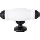 Tradco White Porcelain T Bar Cabinet Knob - 75mm - Matte Black