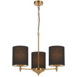 Telbix Argos Chain Pendant Light - 3 Arm - Black Cylinder Shade - 650mm - Antique Gold