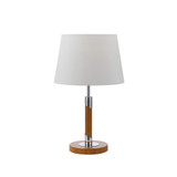 Telbix Belmore Table Lamp with Chrome Trim - White Shade - Wood