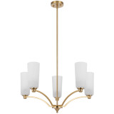 Telbix Brevan Rod Pendant Light - 5 Arm - Alabastro Shade - 690mm - Antique Gold