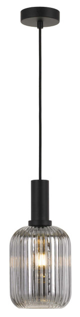 Telbix Bonura Cord Pendant Light - 14" Smoke Glass - 140mm - Black