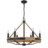 Telbix Darien Lantern Black Chain Pendant Light - 660mm - Wood