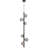 Telbix Elson Cord Pendant Light - 6 Light - Smoke Tear Glass - 265mm - Black