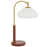 Telbix Estova Classic Desk Lamp - Opal Matte - Antique Gold & Wood