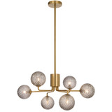 Telbix Felton Rod Pendant Light - 6 Arm - Smoke Tear Glass - 650mm - Antique Gold