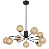 Telbix Felton Rod Pendant Light - 9 Arm - Amber Tear Glass - 880mm - Black