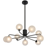 Telbix Felton Rod Pendant Light - 9 Arm - Frost Tear Glass - 880mm - Black
