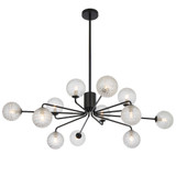Telbix Felton Rod Pendant Light - 12 Arm - Clear Prism Glass - 1130mm - Black