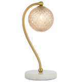 Telbix Felton White Marble Base Desk Lamp - Amber Tear Glass - Antique Gold