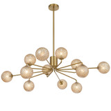 Telbix Felton Rod Pendant Light - 12 Arm - Amber Tear Glass - 1130mm - Antique Gold