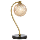 Telbix Felton Black Marble Base Desk Lamp - Amber Tear Glass - Antique Gold