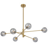 Telbix Gaston Rod Pendant Light - 6 Arm - Smoke Glass - 1050mm - Antique Gold