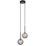 Telbix Gaston Cord Pendant Light - 2 Light - Smoke Tear Glass - 210mm - Black
