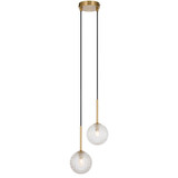 Telbix Gaston Cord Pendant Light - 2 Light - Clear Prism Glass - 210mm - Antique Gold