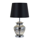 Telbix June Smoke Glass Base Table Lamp - Black Shade - Chrome