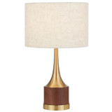 Telbix Karos Wood Base Table Lamp - Beige Shade - Antique Gold