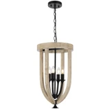 Telbix Hosley Lantern Chain Pendant Light - Wood Frame - 330mm - Black