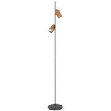 Telbix Kindle Industrial Floor Lamp - 2 Light - Wood Shade - Black