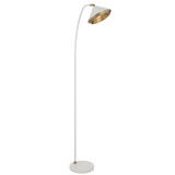 Telbix Larson Industrial Floor Lamp - White Shade - White & Brass