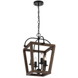 Telbix Lacota Lantern Chain Pendant Light - Wood Frame - 365mm - Black