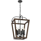 Telbix Lacota Lantern Chain Pendant Light - Wood Frame - 465mm - Black