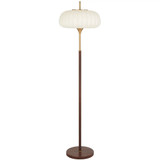 Telbix Lasian Industrial Floor Lamp - White Shade - Brown & Gold