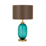 Telbix Manolo Glass Base Table Lamp - Brown Shade - Green & Gold