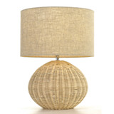 Telbix Mohan Rattan Base Table Lamp - Cream Shade - Cream