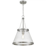 Telbix Olmont Chain Pendant Light with Rod - Clear Glass - 370mm - Nickel