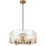 Telbix Pelion Rod Pendant Light - 5 Arm - Clear Glass - 560mm - Antique Gold